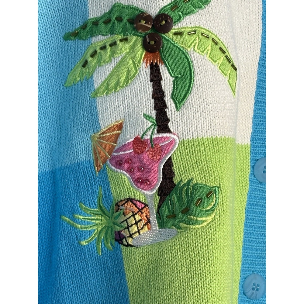 Vintage Breckenridge Woman Sweater 2X Tropical Patchwork Ramie Knit Cardigan - Picture 8 of 11